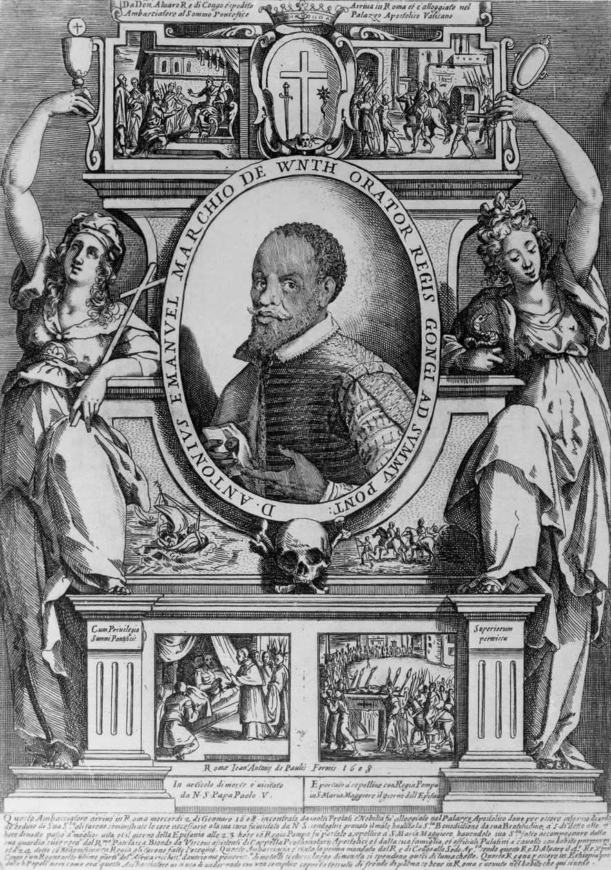 Porträtt av ambassadör Antonius Emanuel, med fyra historiska scener från hans liv, 1608 av Raffaello Schiaminossi