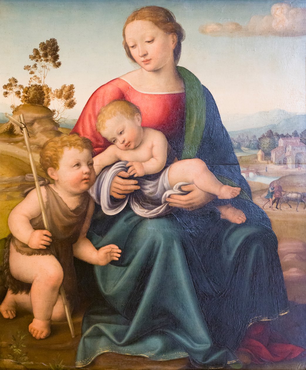 Madonna and Child with the Young St John, tidigt 1500-tal, Raffaello Botticini (olja på panel) av Raffaello (attr.to) Botticini