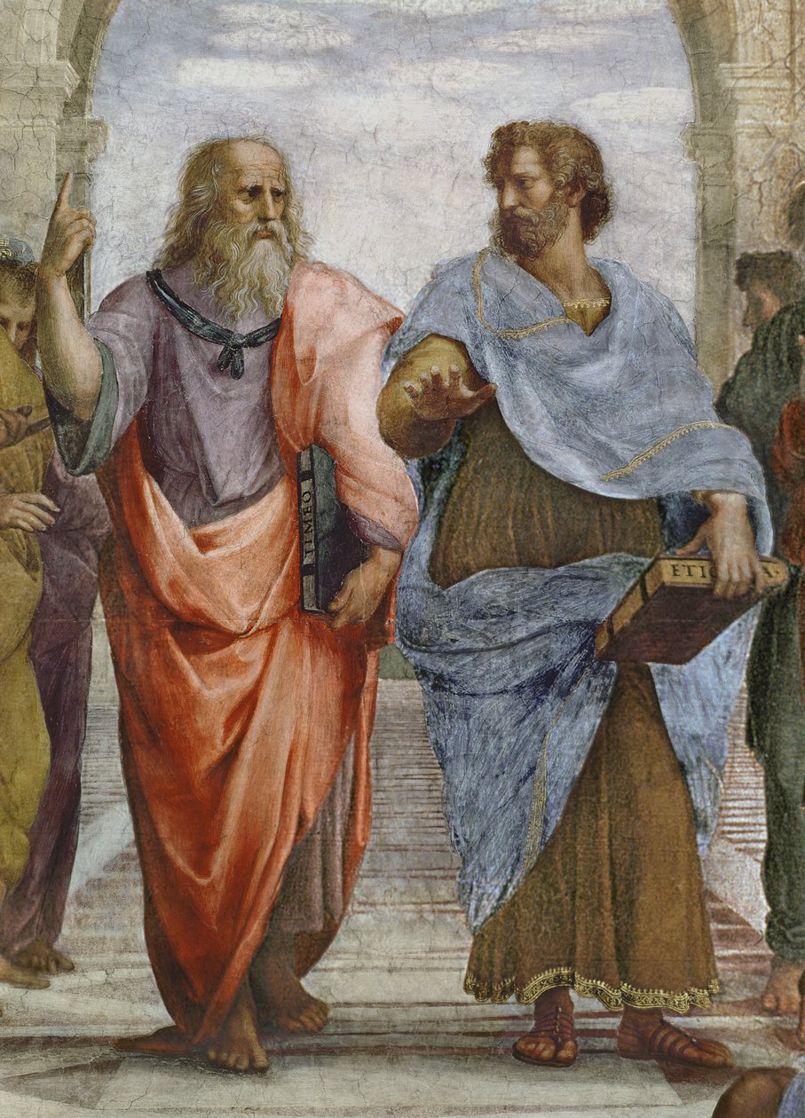 Aristoteles och Platon: detalj av School of Athens, 1510-11 freskdetalj av 472 av Raffaello Sanzio Raphael
