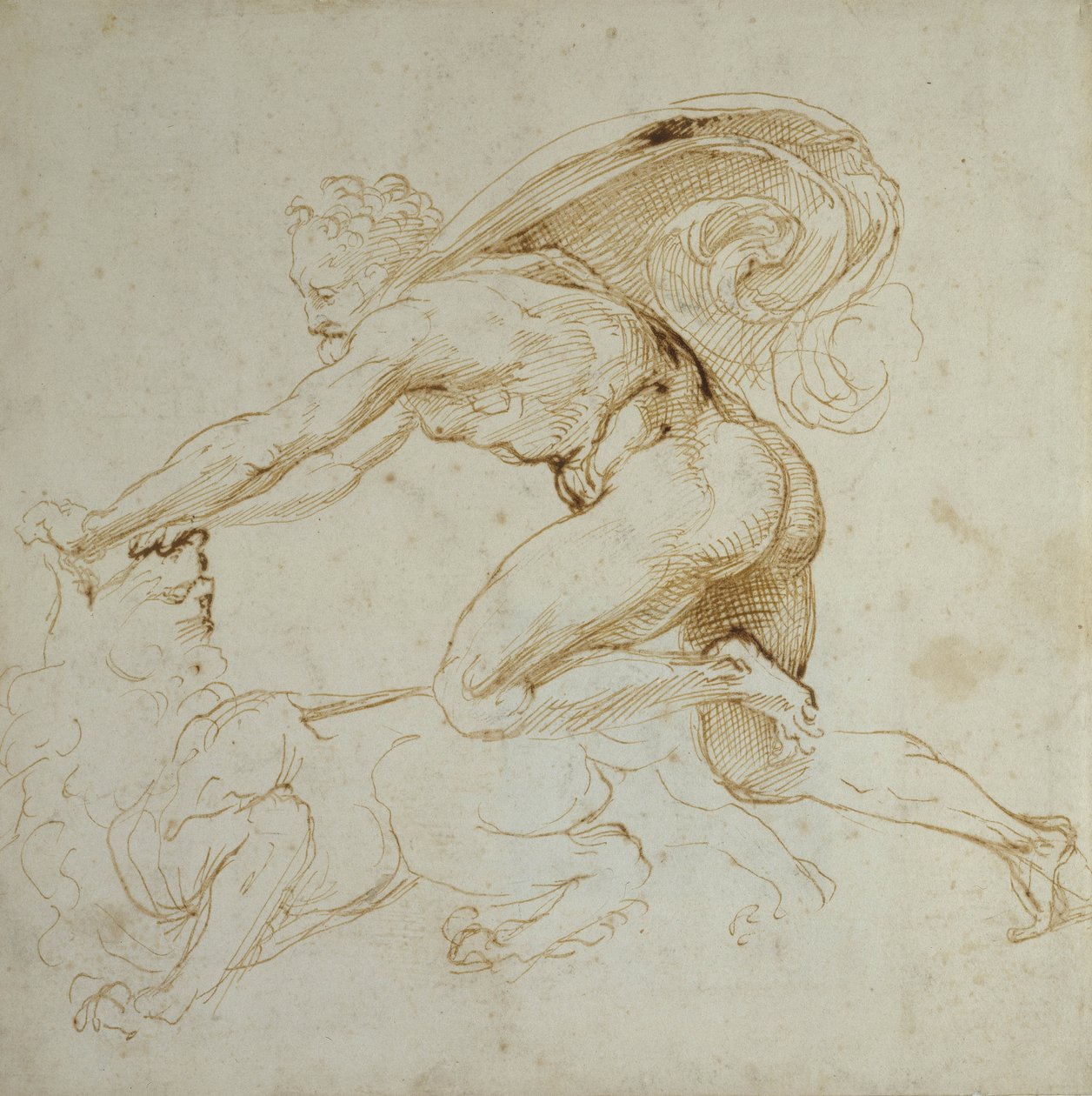 Herkules övermannar ett lejon (penna och brunt bläck på vitt papper) av Raffaello Sanzio Raphael