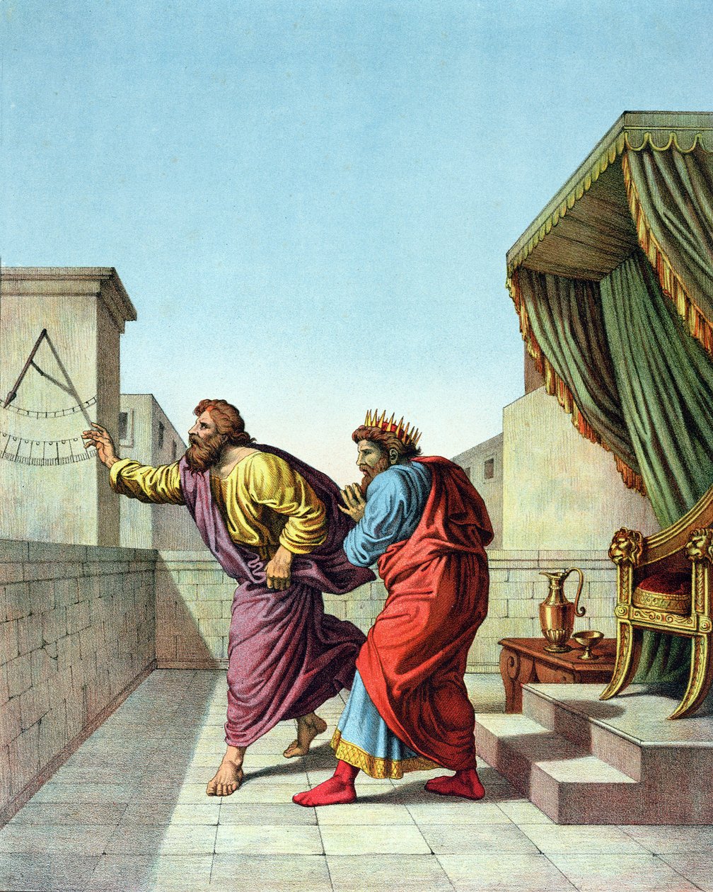 Kung Hiskia får ett tecken av Gud genom Jesaja att han ska leva i ytterligare 15 år av Raffaello Sanzio Raphael