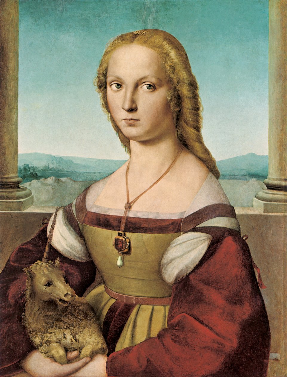 Porträtt av en ung dam med en enhörning, 1505-1506 av Raffaello Sanzio Raphael