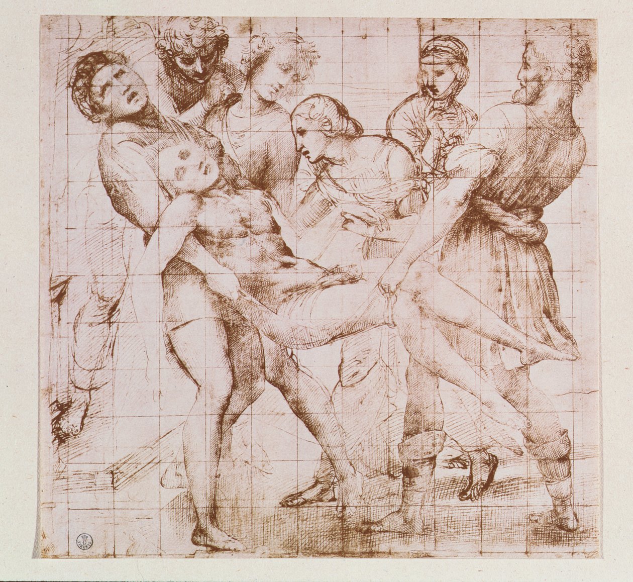 Studie till "Entombment" i Galleria Borghese, Rom (penna och bläck) (se även 62308) av Raffaello Sanzio Raphael
