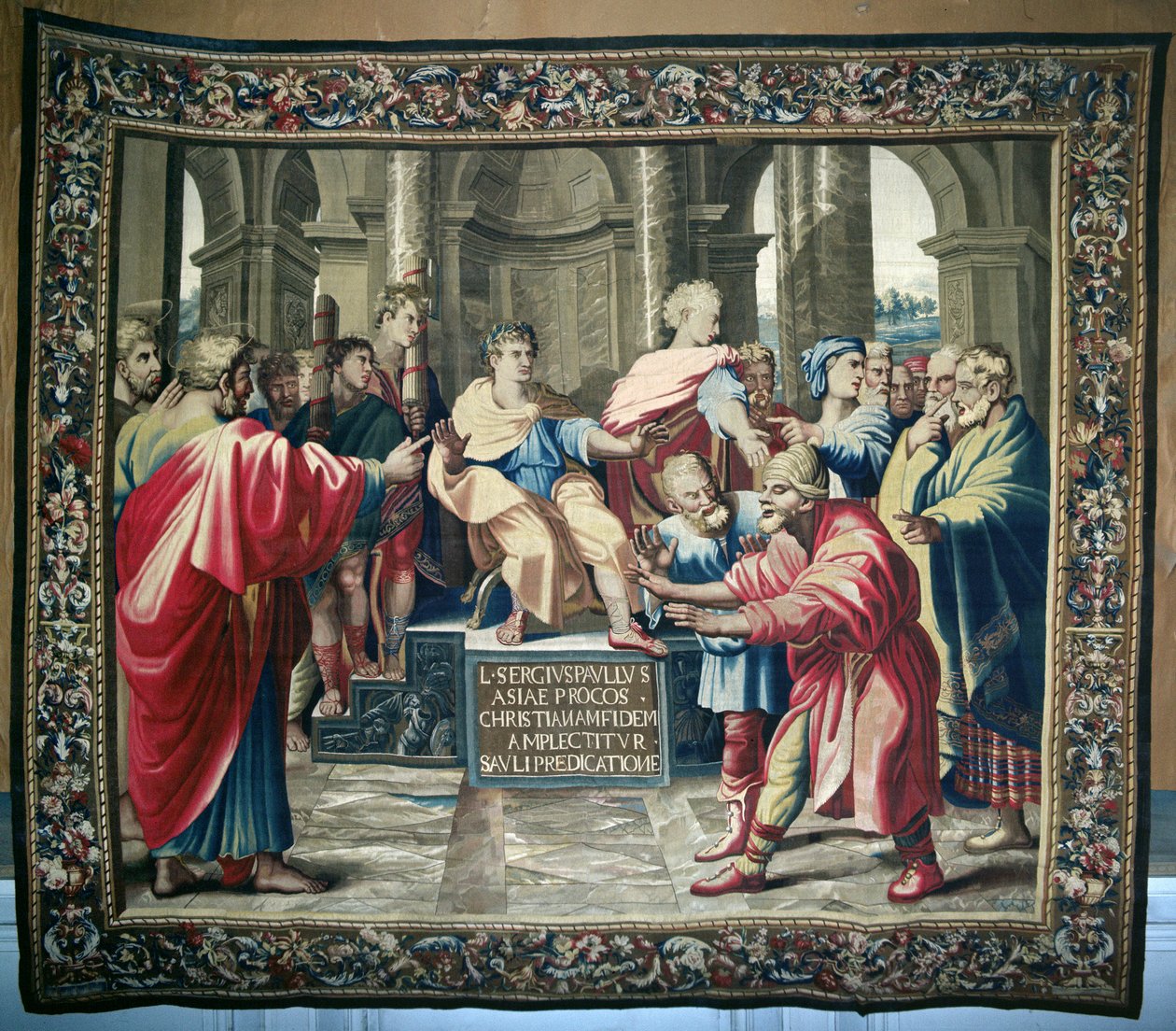 Gobeläng föreställande Apostlagärningarna. The Blinding of Elymas, vävd på Beauvais Workshop under ledning av Philippe Behagle (1641-1705), 1695-98 (ulltapet) av Raffaello Sanzio Raphael