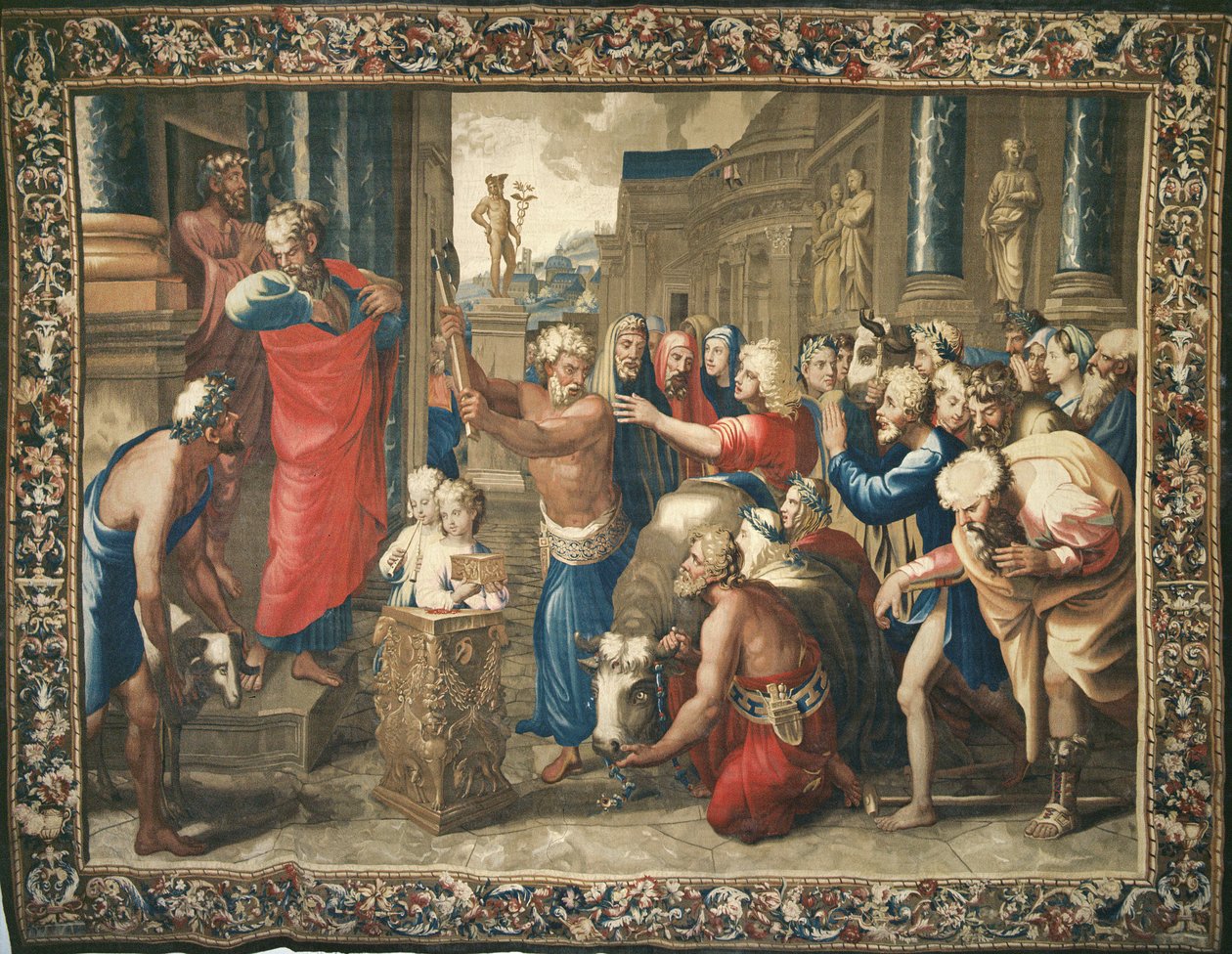 Tapet föreställande Apostlagärningarna, offret i Lystra, vävd vid verkstaden i Beauvais under ledning av Philippe Behagle (1641-1705), 1695-98 (ulltapeter) av Raffaello Sanzio Raphael