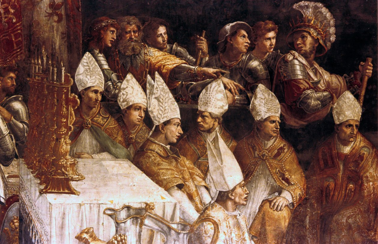 The Crowning of Charlemagne detalj, c1514 av Raffaello Sanzio Raphael