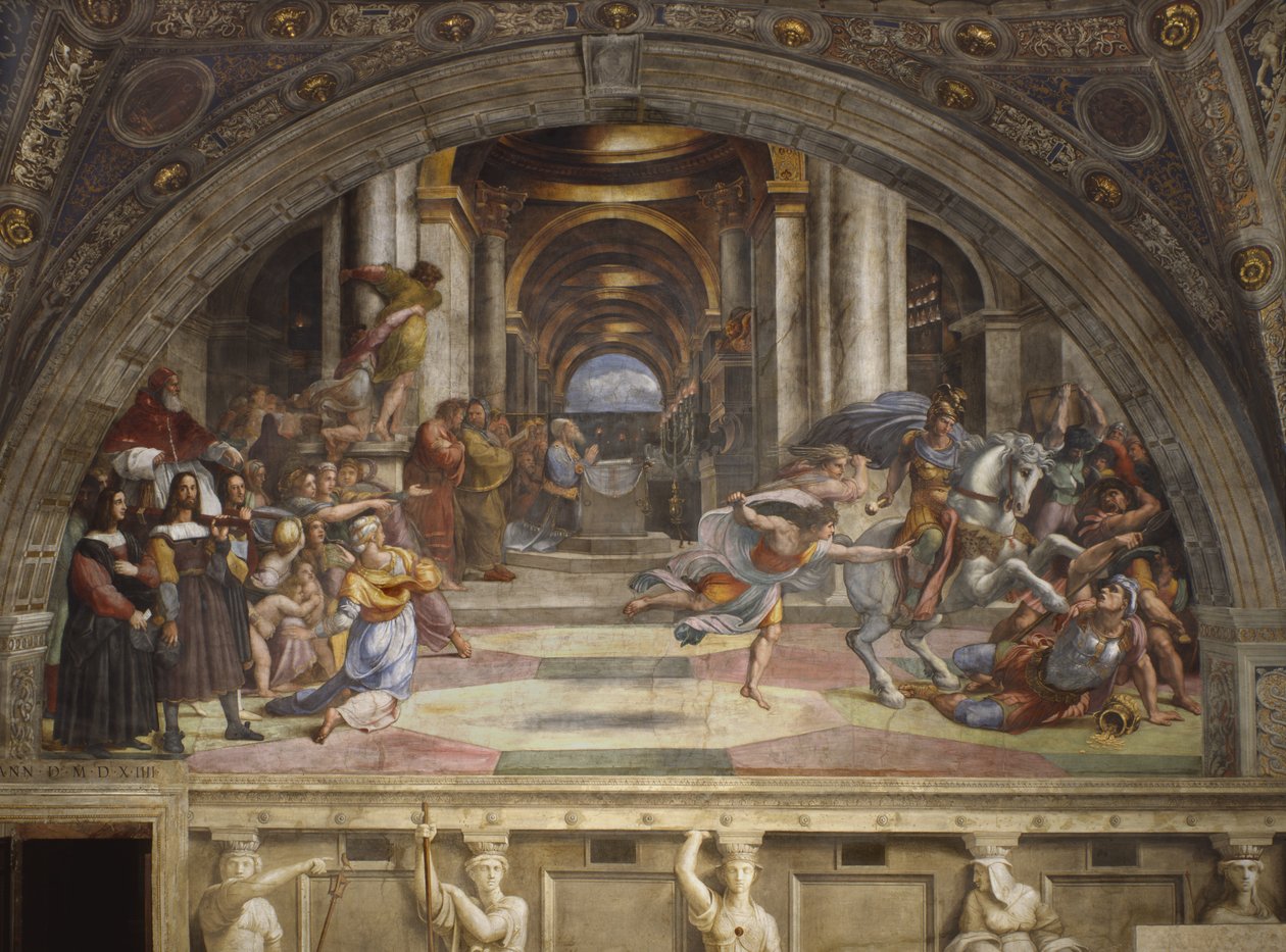 Utvisningen av Heliodorus från templet, Stanza di Eliodoro, 1511-12 av Raffaello Sanzio Raphael