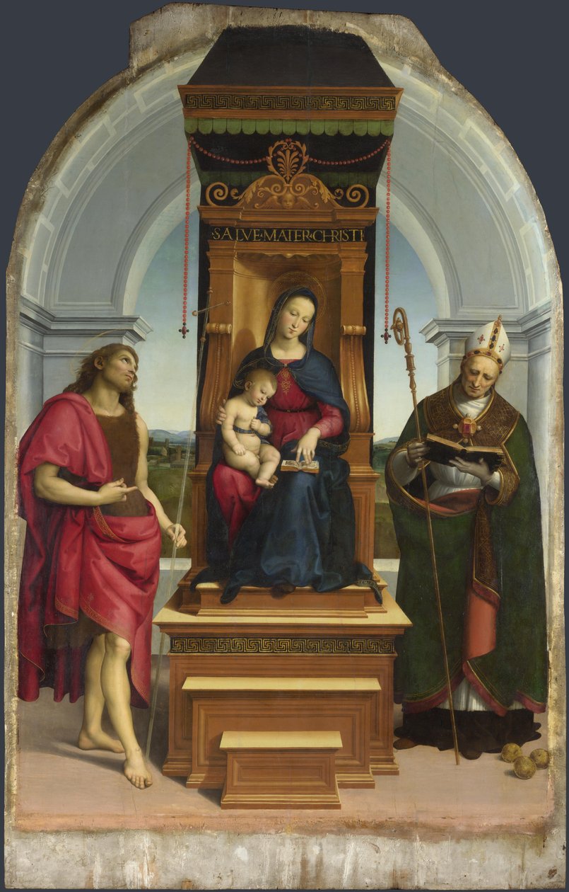 Madonnan och barnet med Johannes Döparen och Sankt Nikolaus av Bari The Ansidei Madonna, 1505 av Raffaello Sanzio Raphael