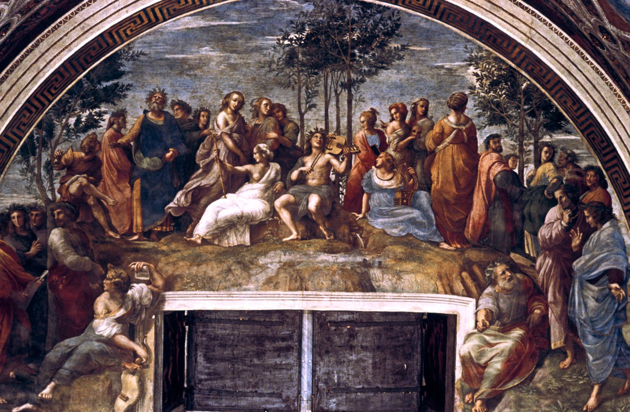 Parnassus, från Stanza delle Segnatura, 1510-1511 av Raffaello Sanzio Raphael