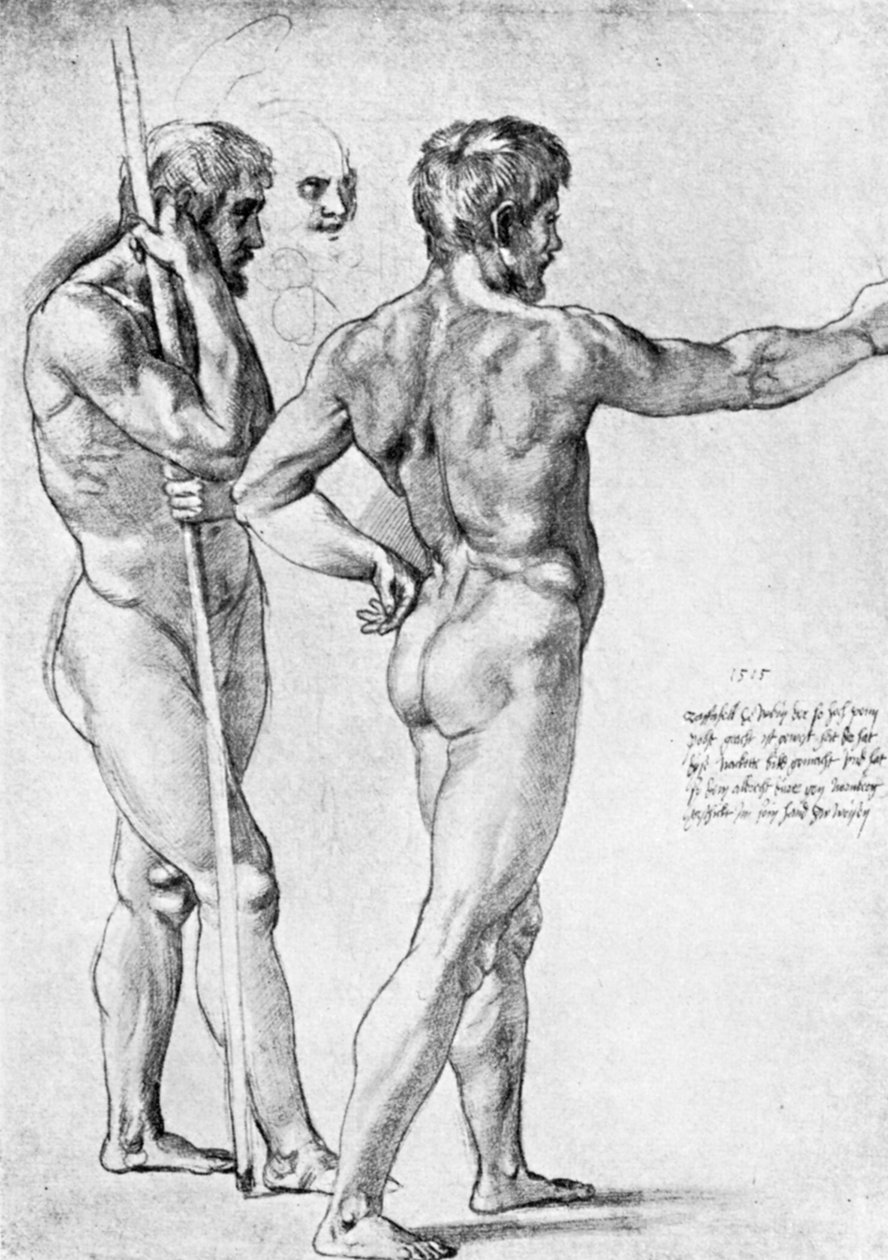 Två manliga nakenstudier, 1515, 1912. av Raffaello Sanzio Raphael
