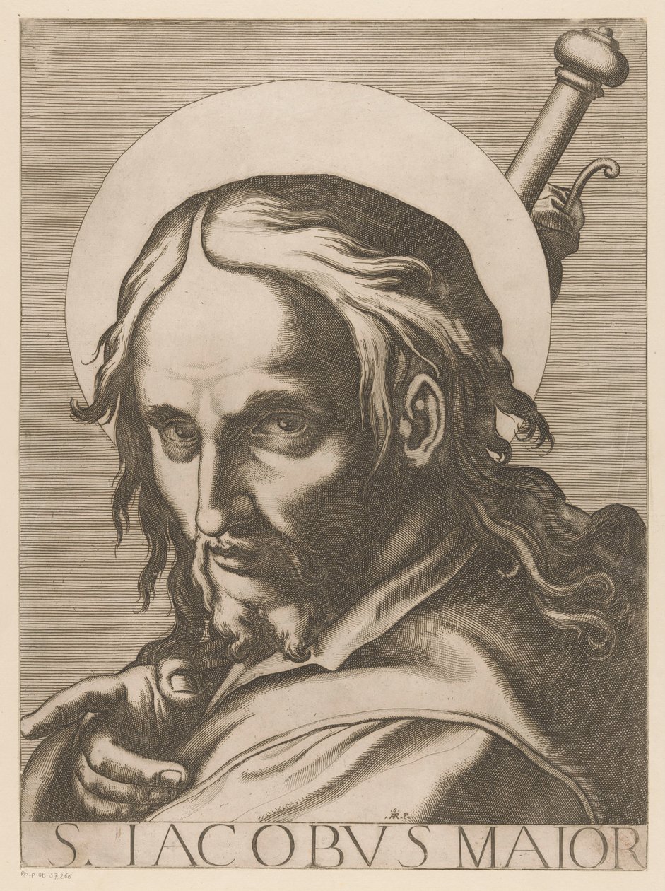 Sankt Jakob av Meerdere St. James the Greater (titel på objekt) Kristus, Maria och de tolv apostelen (serietitel) The Sacred Apostolic College (serietitel) av Raffaello Schiaminossi