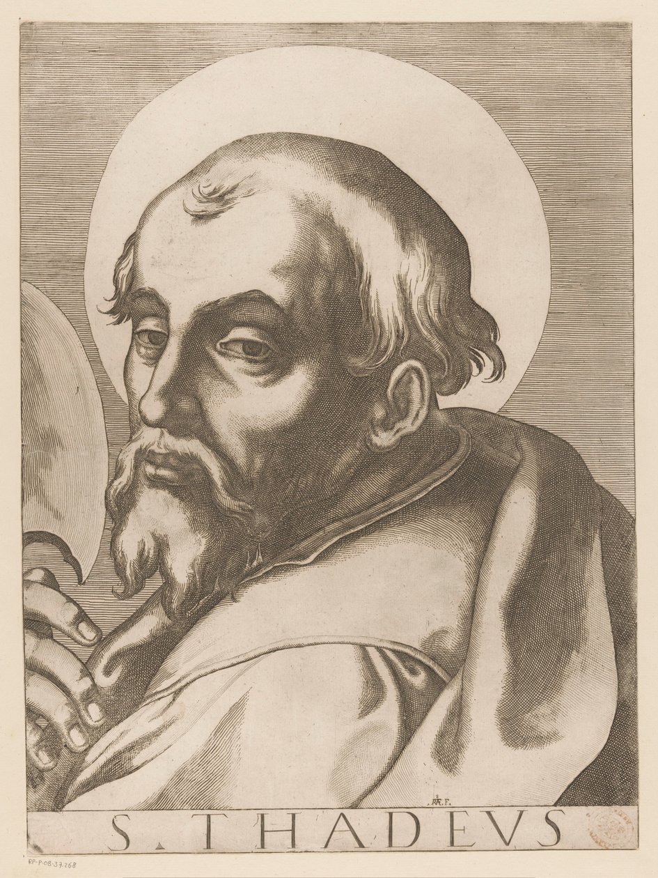 Heilige Judas Taddeus St. Thaddeus (titel på objekt) Kristus, Maria och de tolv apostelen (serietitel) The Sacred Apostolic College (serietitel) av Raffaello Schiaminossi