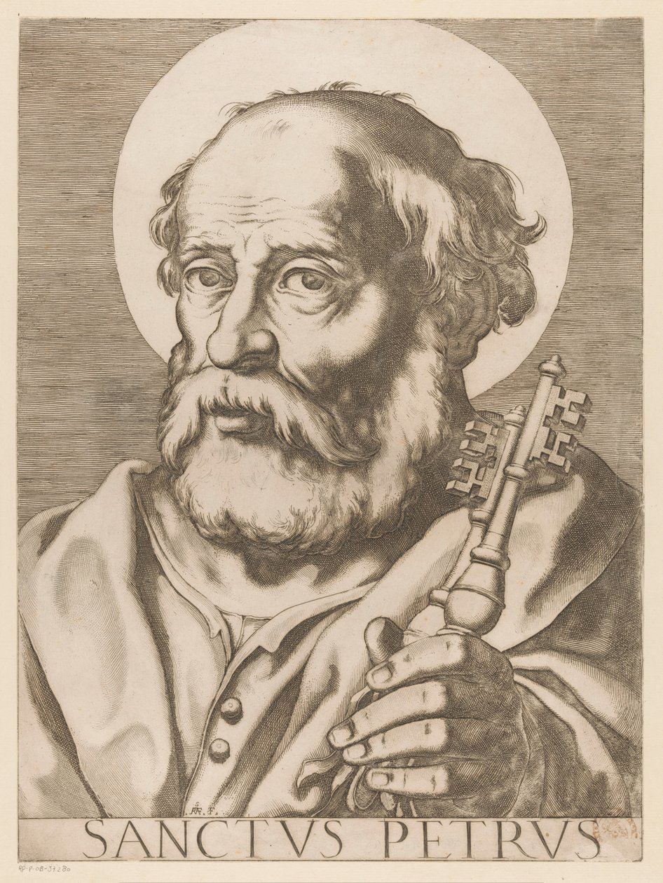 Sankt Peter Sankt Peter (titel på objekt) Kristus, Maria och de tolv apostelen (serietitel) The Sacred Apostolic College (serietitel) av Raffaello Schiaminossi