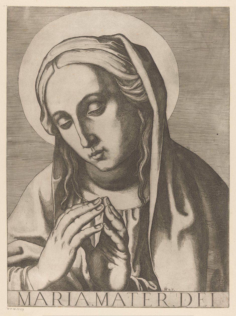 Mary Guds mor (titel på objekt) Kristus, Maria en de Twaalf Apostel (serietitel) II Sacrates College Apostolic (serietitel) av Raffaello Schiaminossi