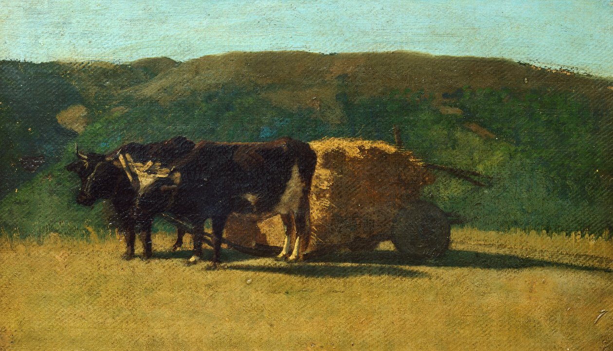 Svarta oxar som drar vagn av Raffaello Sernesi (1838-1866) av Raffaello Sernesi