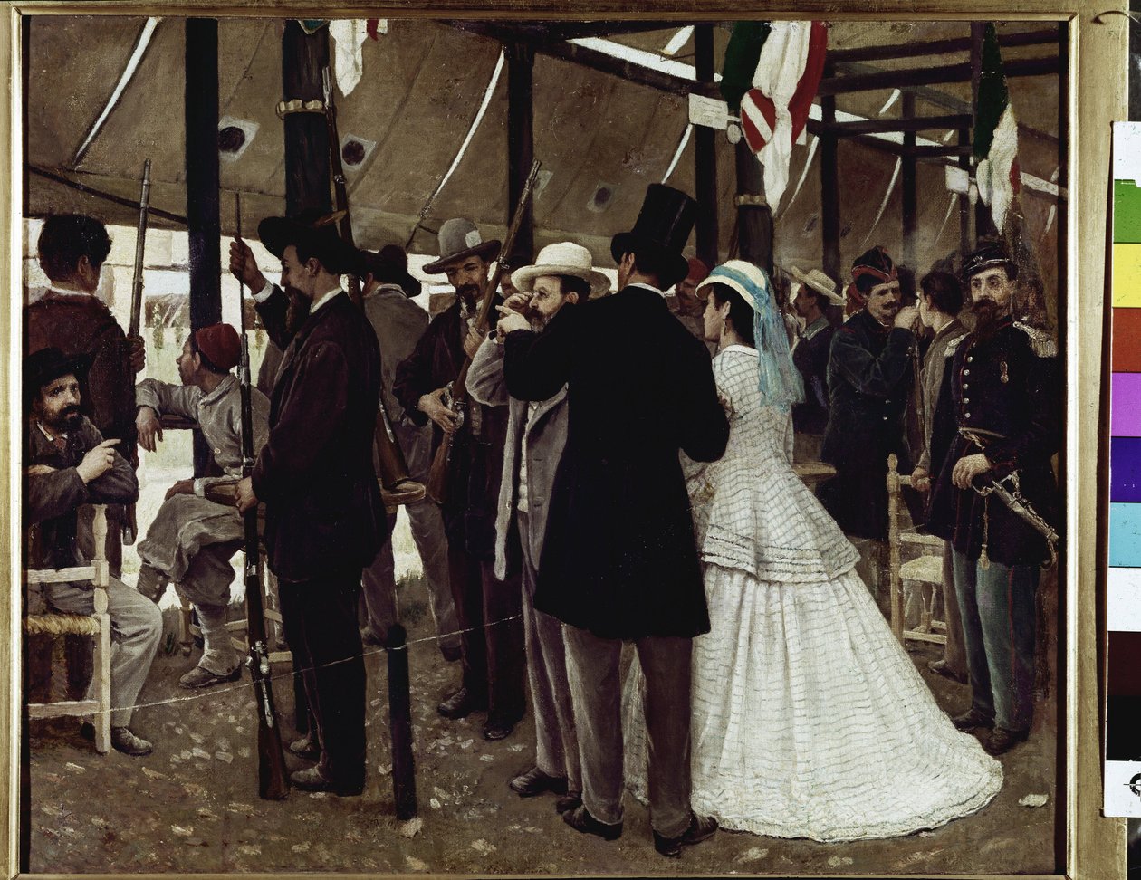 Patrioter som skjuter gevär (olja på duk av Raffaello Sernesi