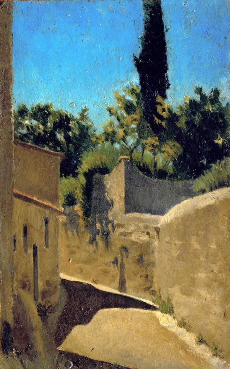 Väg med sol effekt. Florens omgivningar, ca 1861-62 (olja på papp) av Raffaello Sernesi