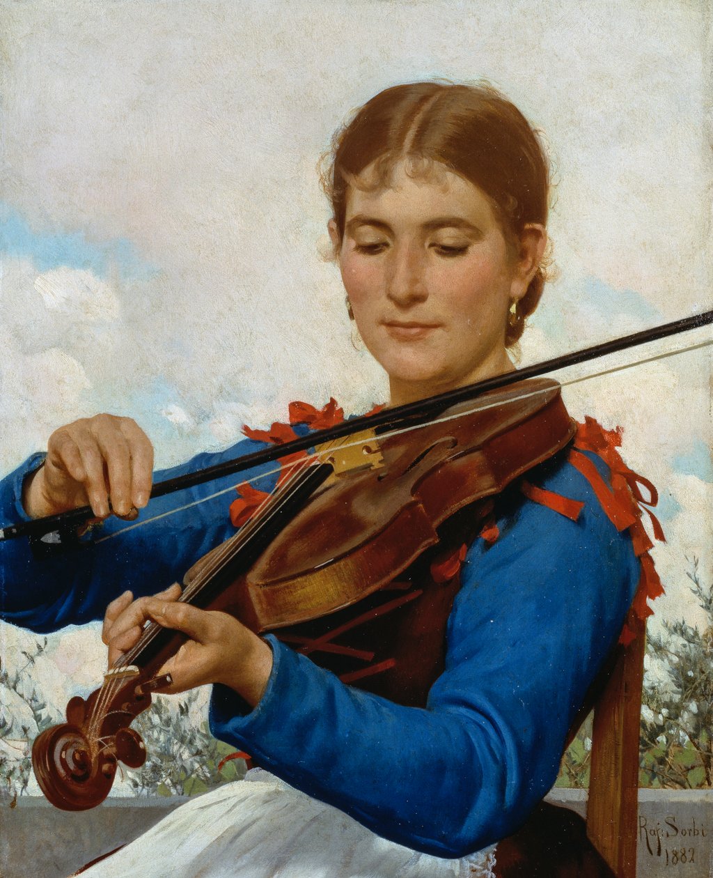 Flicka som spelar fiol av Raffaello Sorbi