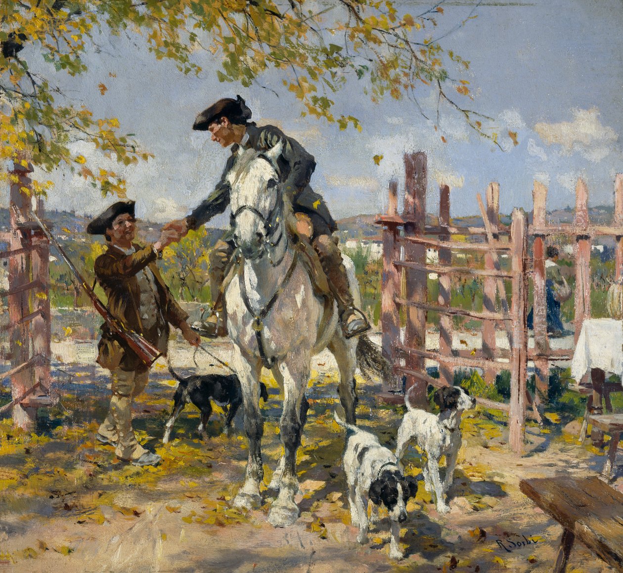 Två jägare med hundar av Raffaello Sorbi