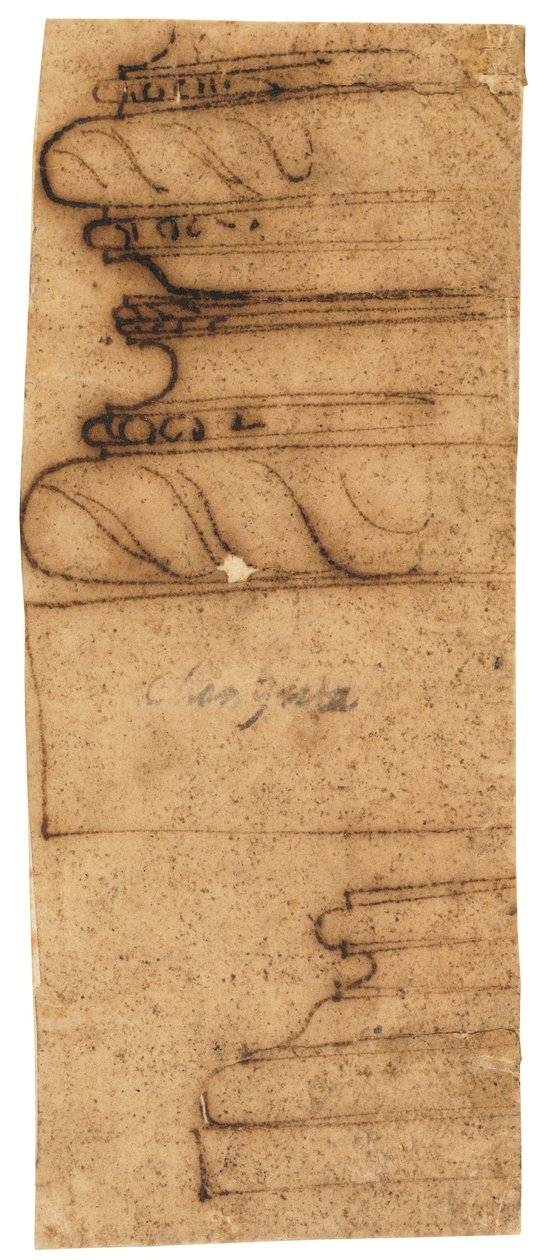 Två arkitektoniska fragment (penna och brunt bläck, på oljat kalkerpapper) av Raffaello da Montelupo