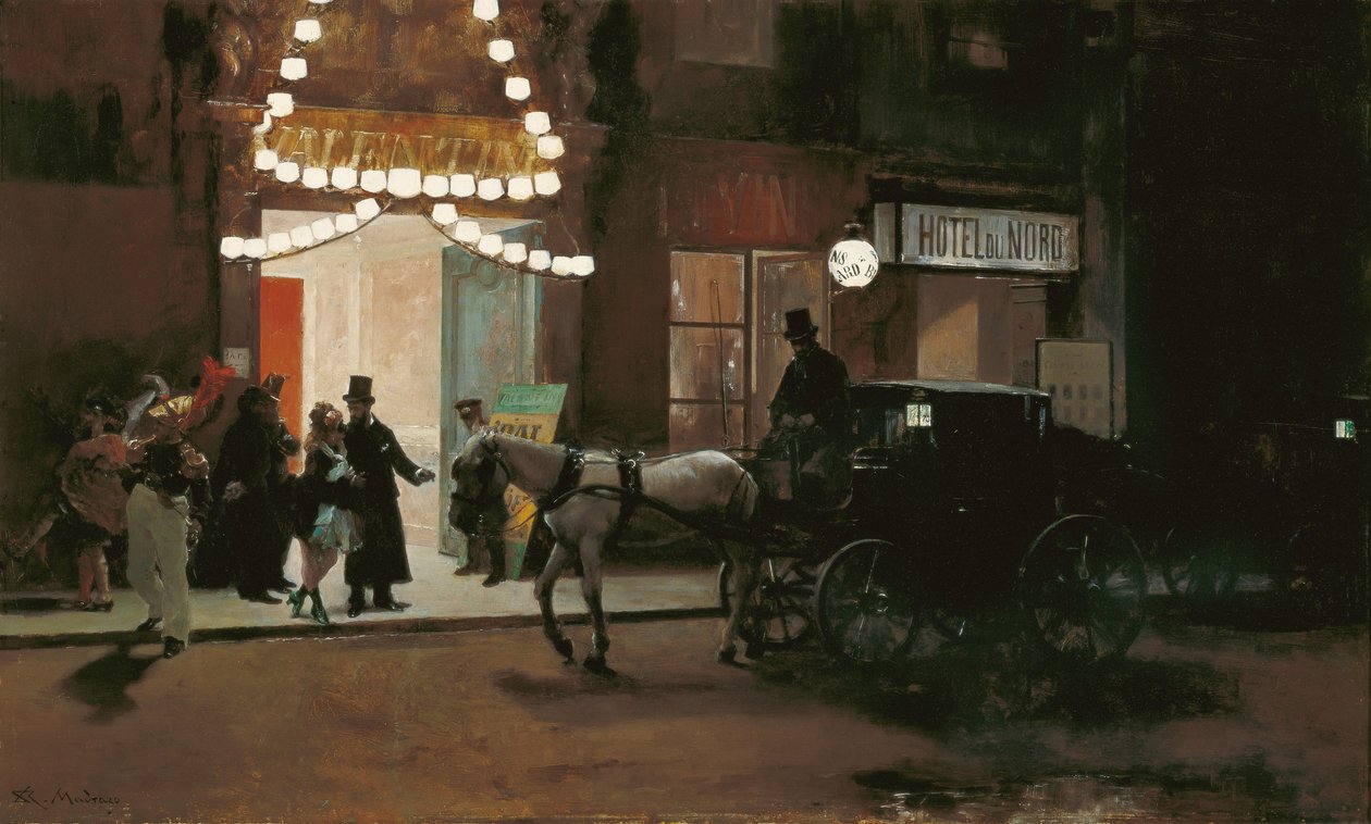 Leaving the Masqued Ball - Madrazo y Garreta, Raimundo de (1841-1920) - ca 1885 - Olja på trä - 49x80,5 - Museo Carmen Thyssen, Malaga av Raimundo de Madrazo y Garreta