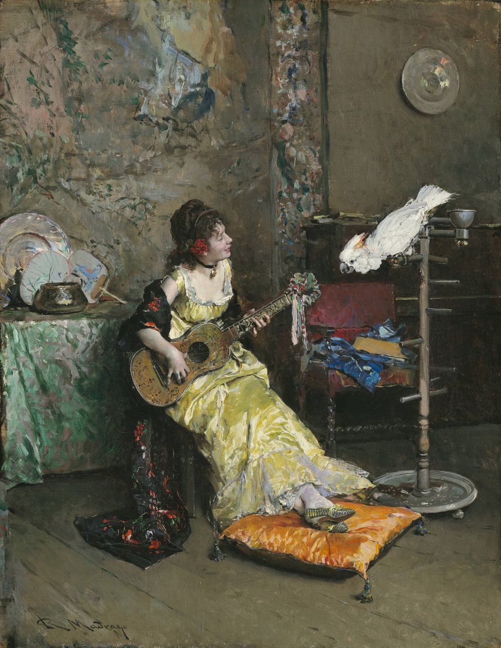 Kvinna med en papegoja, ca 1872 av Raimundo de Madrazo y Garreta