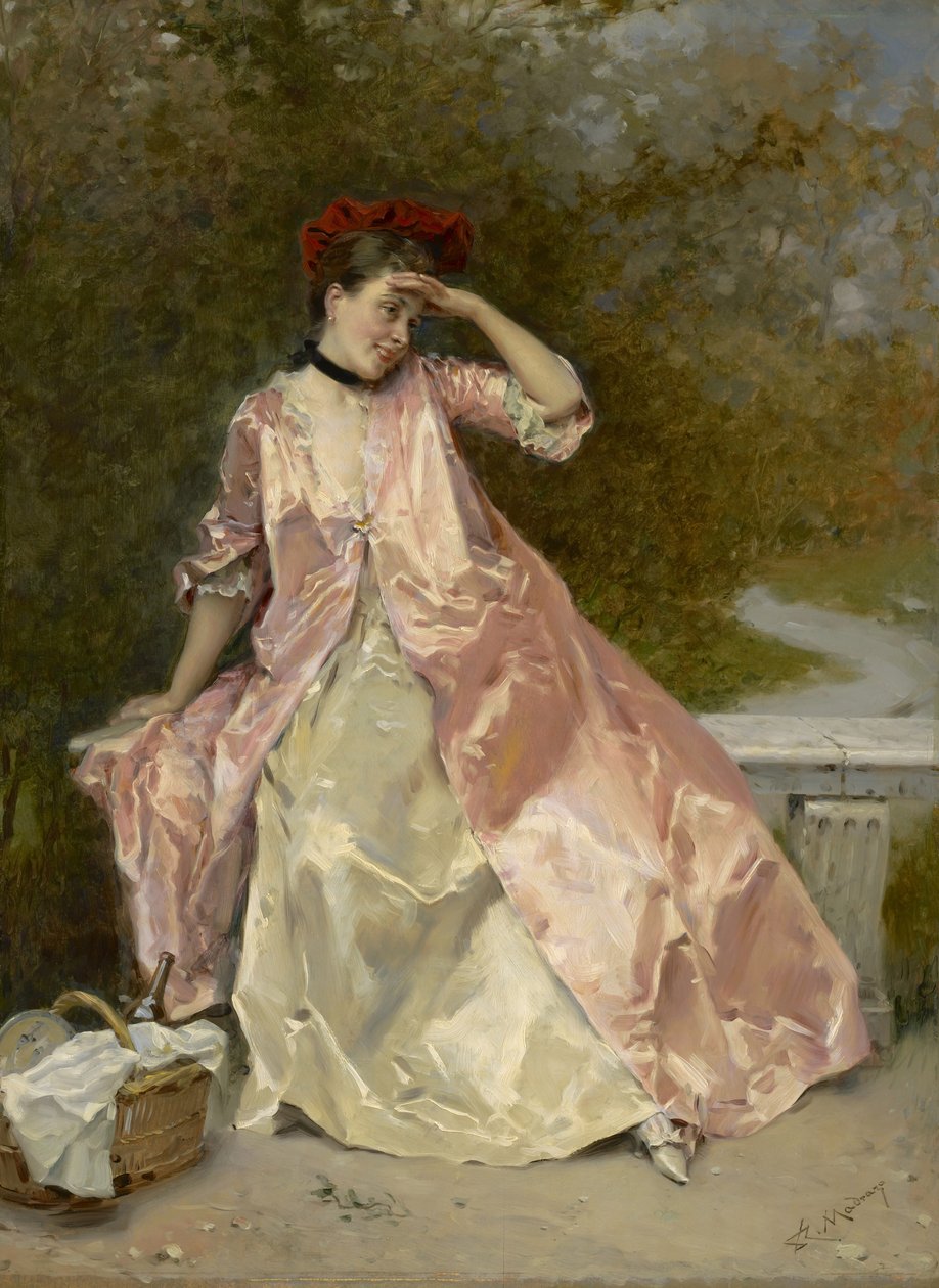 Kvinna med en picknickkorg, ca 1890 av Raimundo de Madrazo y Garreta