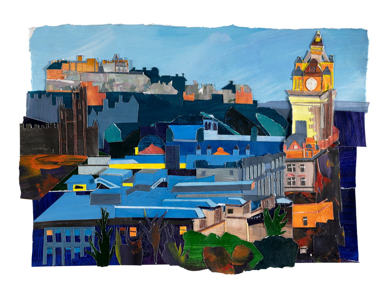 Edinburgh, 2021 (akryl och collage på papper) av Raina Goran