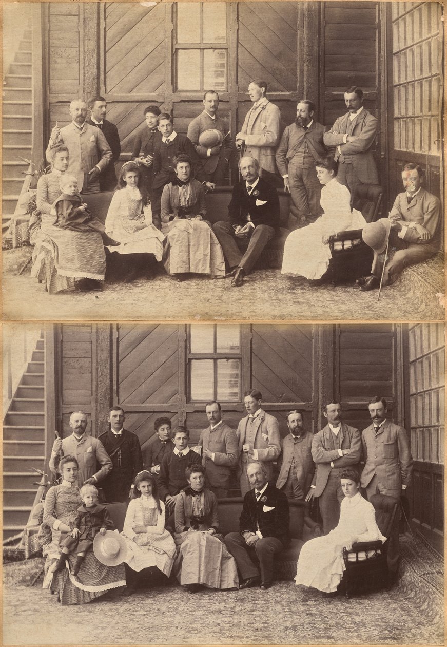 Shimla, 17 maj 1887: Vicekungligt sällskap. Lord William Beresford, militärsekreterare, kapten Leonard Gordon A.D.C., Mademoiselle Clerc, den hedervärde Basit Blackwood, major F.R. Hamilton A.D.C., herr Oglivie Grant, Sir Donald Mackenzie Wallace K.C.E. av Raja Deen Dayal