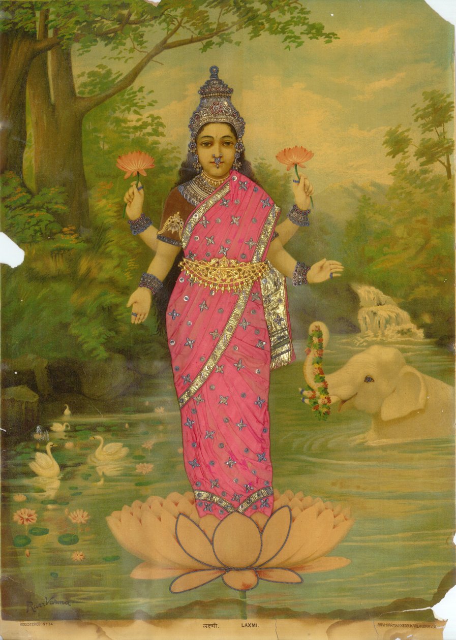 Lakshmi Embellished 2, av Ravi Varma Press av Raja Ravi Varma
