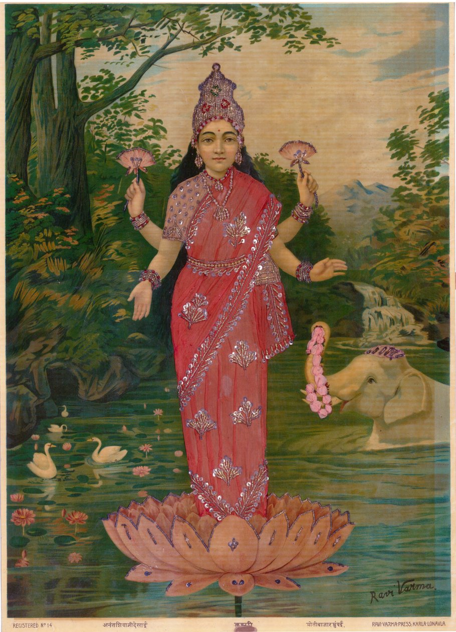 Lakshmi Embellished, av Ravi Varma Press, redigera av Raja Ravi Varma