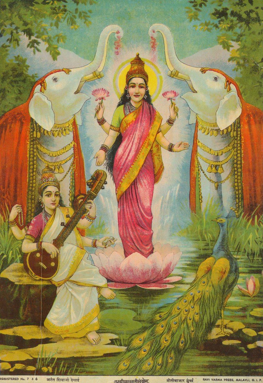 Lakshmi Saraswati Sanyog, av Raja Ravi Varma av Raja Ravi Varma
