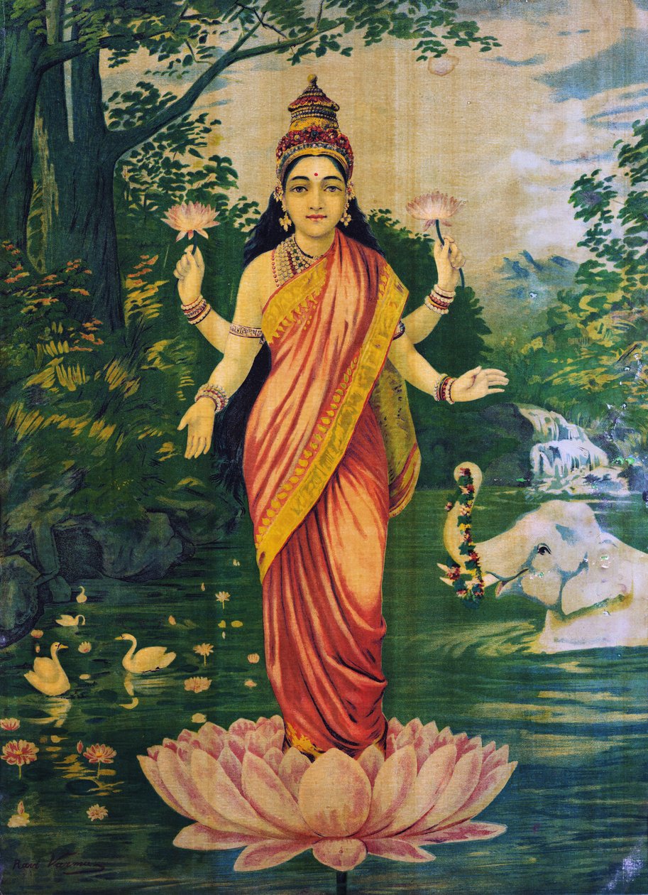 Lakshmi, av Raja Ravi Varma, 1930-talet, visa redigering av Raja Ravi Varma