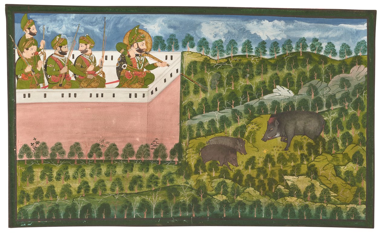 En målning av Maharana Jawan Singh (r.1821-38) som jagar vildsvin av Rajasthani School