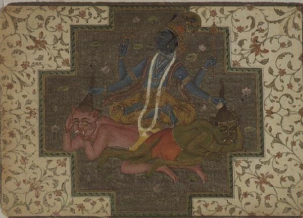 Folio 47.110/69 Vishnu dödar demonerna Madhu och Katabh, från 
