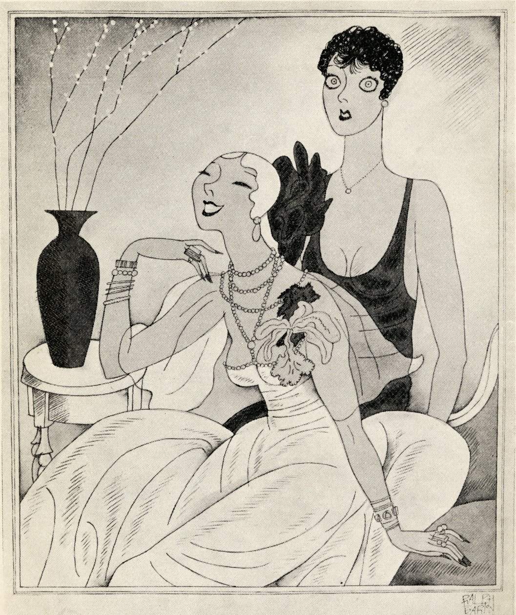 Lorelei och Dorothy, illustration från "But Gentlemen Marry Brunettes" av Anita Loos, publicerad 1928 av Ralph Barton