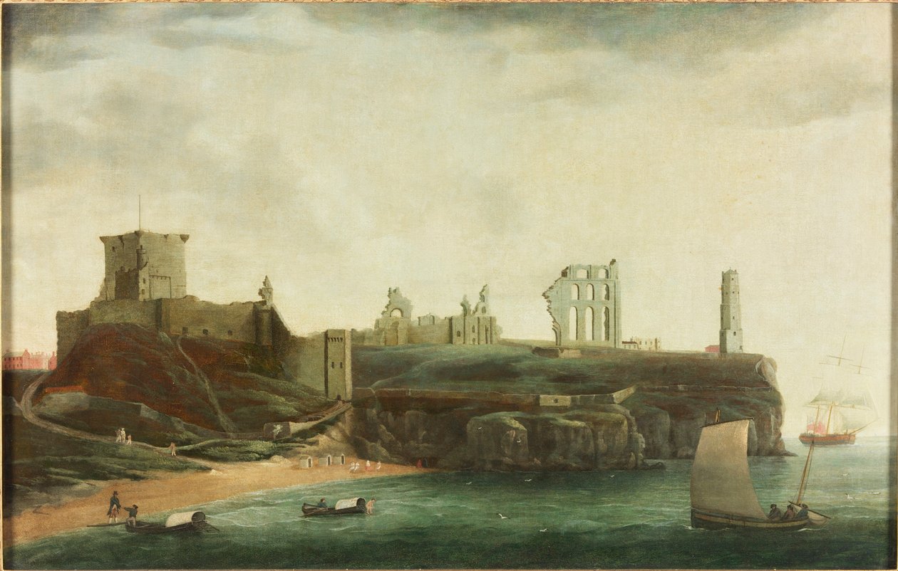 Figurer och badmaskiner i bukten nedanför Tynemouth Castle av Ralph I Waters