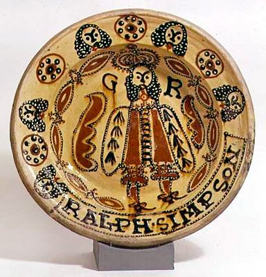 Metropolitan Slipware dekorativ skål, ca 1680 (glaserat lergods) av Ralph Simpson