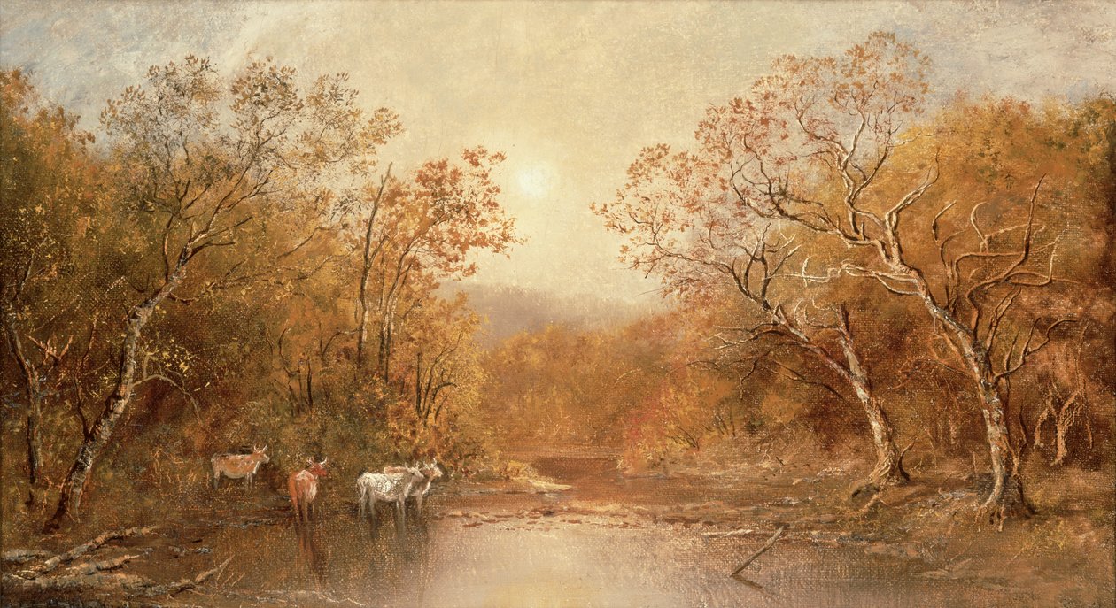 Landskap med kor (olja på duk) av Ralph Albert Blakelock