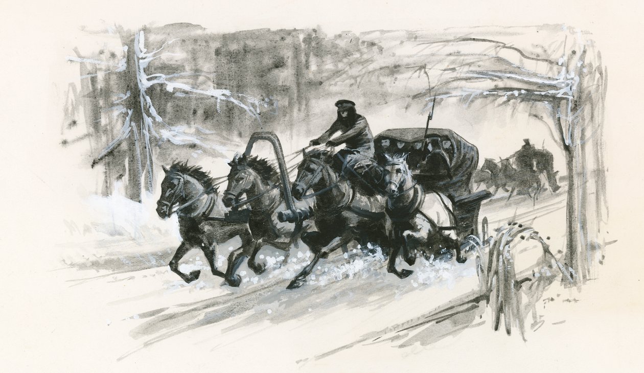 Dostojevskij och hans medfångar packades in i slutna slädar för den långa resan till Sibirien av Ralph Bruce