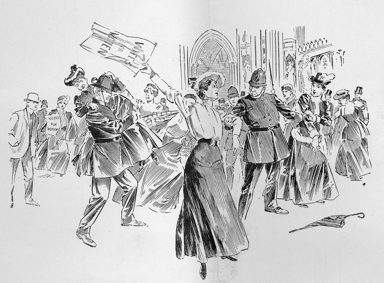 The Irrepressible Suffragettes skapar en avledning i lobbyn, från en artikel med titeln 
