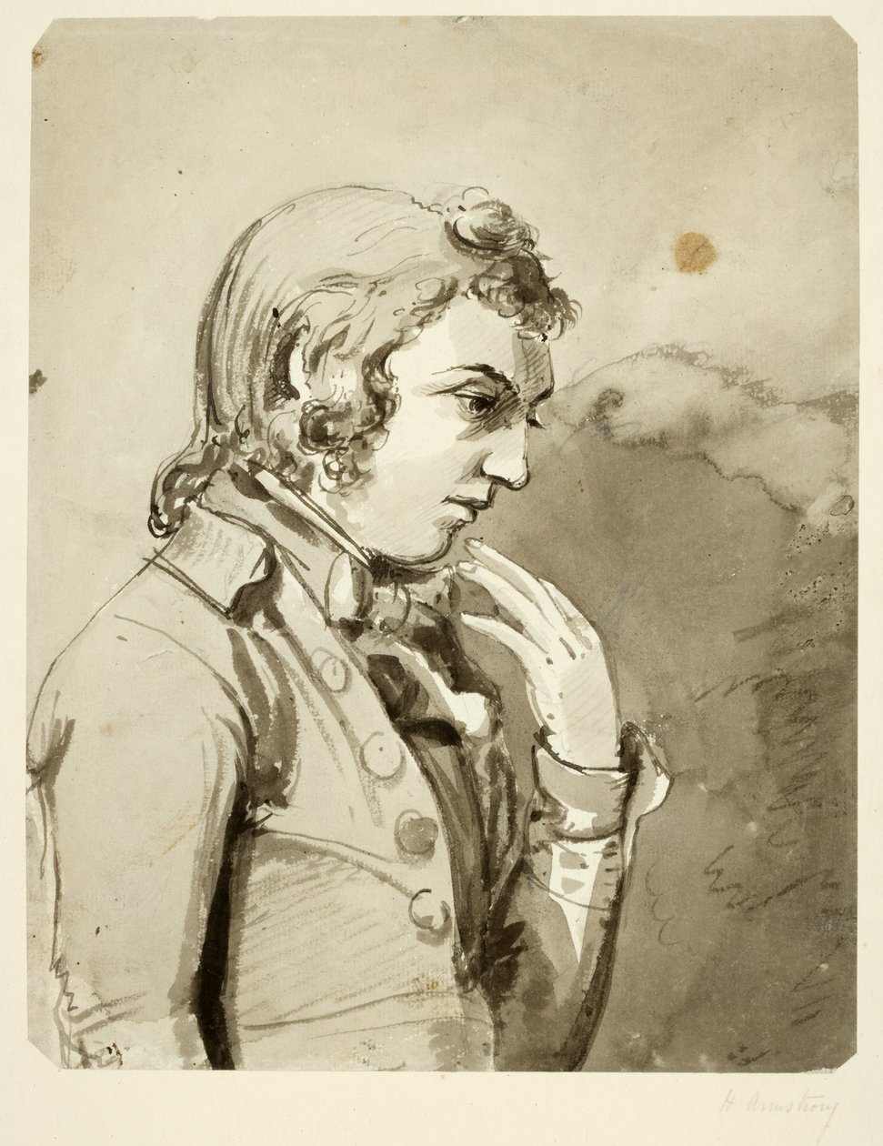 Porträtt av Henry Armstrong (penna och wc på papper) av Ralph II Waters