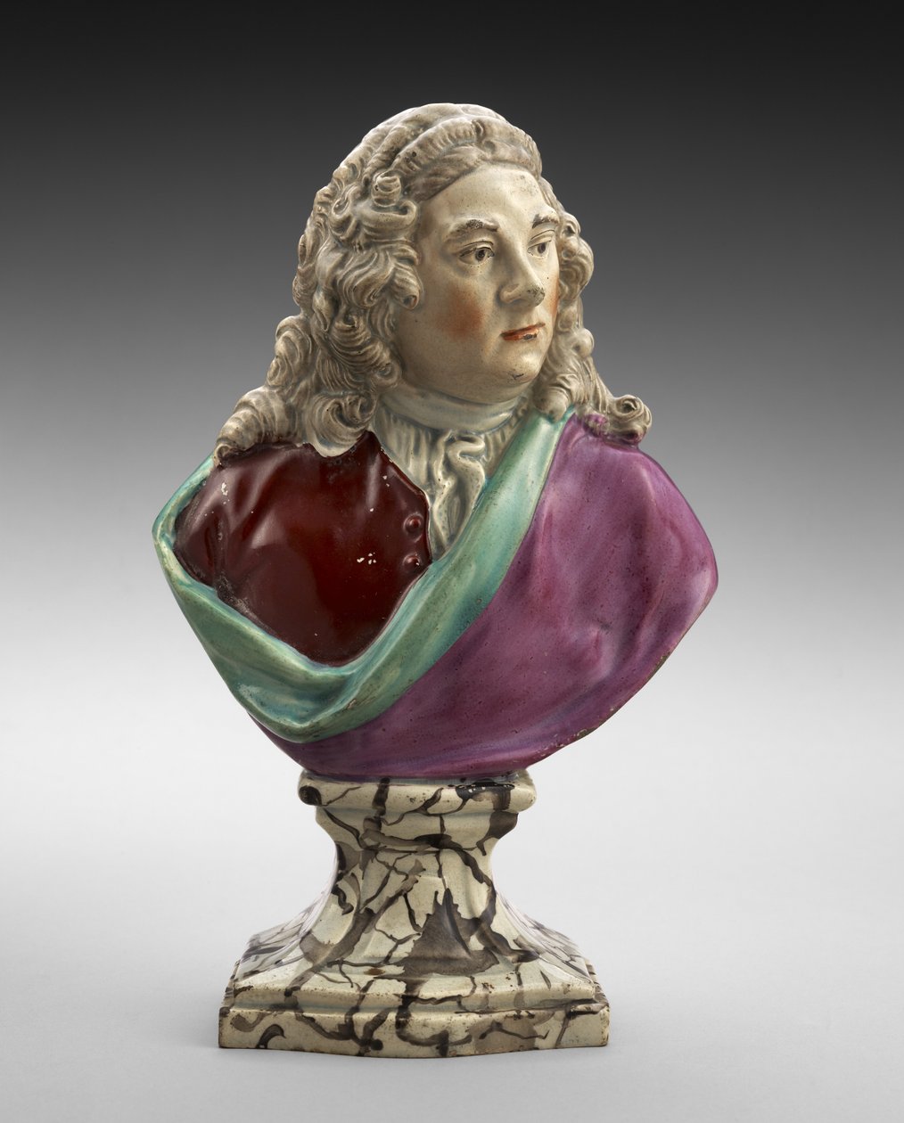 Byst av Georg Friedrich Händel, ca 1782-1795 (blyglaserat lergods (pärlgods) med överglaserad emalj) av Ralph Sr. Wood