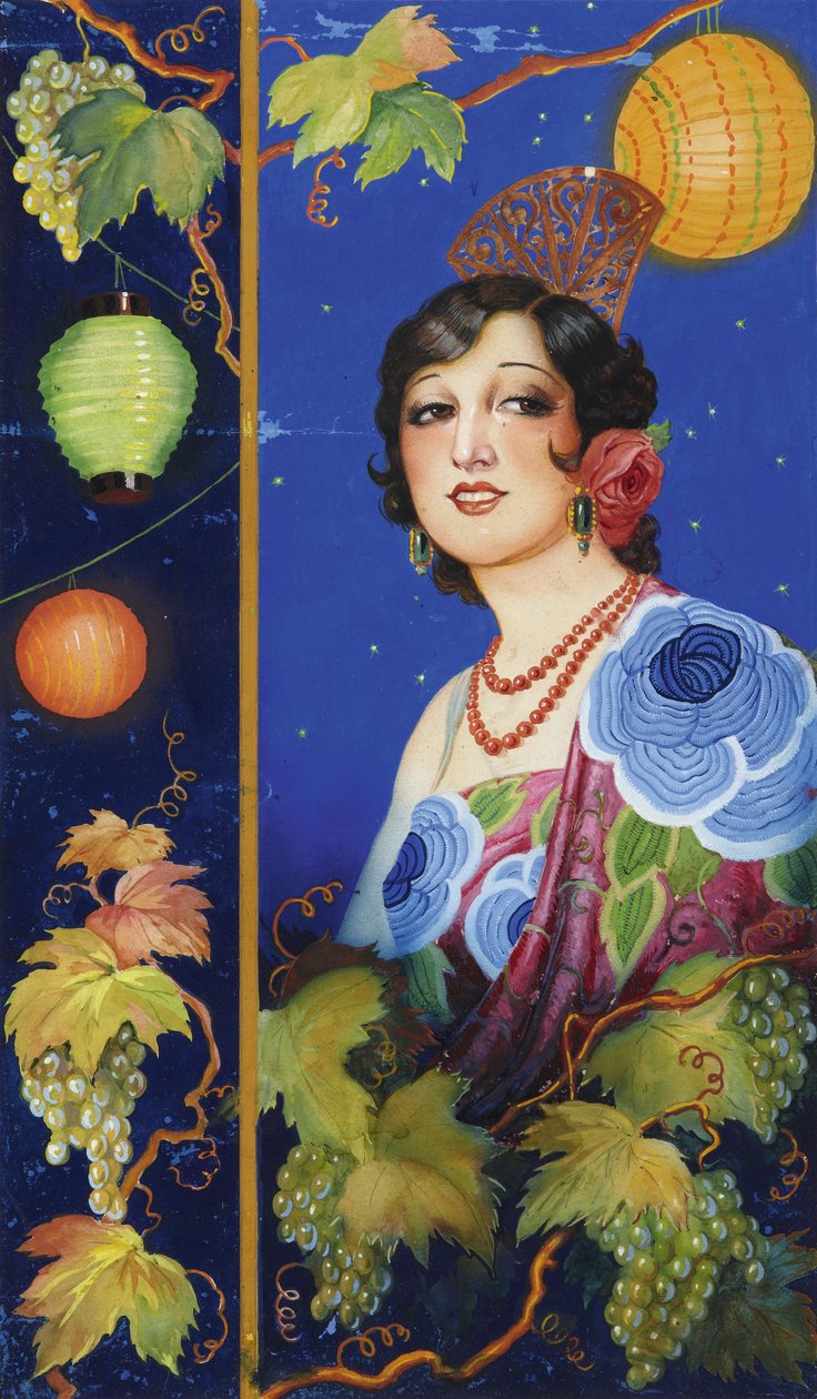 Ung kvinna med sjal, ca 1925 (gouache på papper) av Ramón José Izquierdo y Garrido