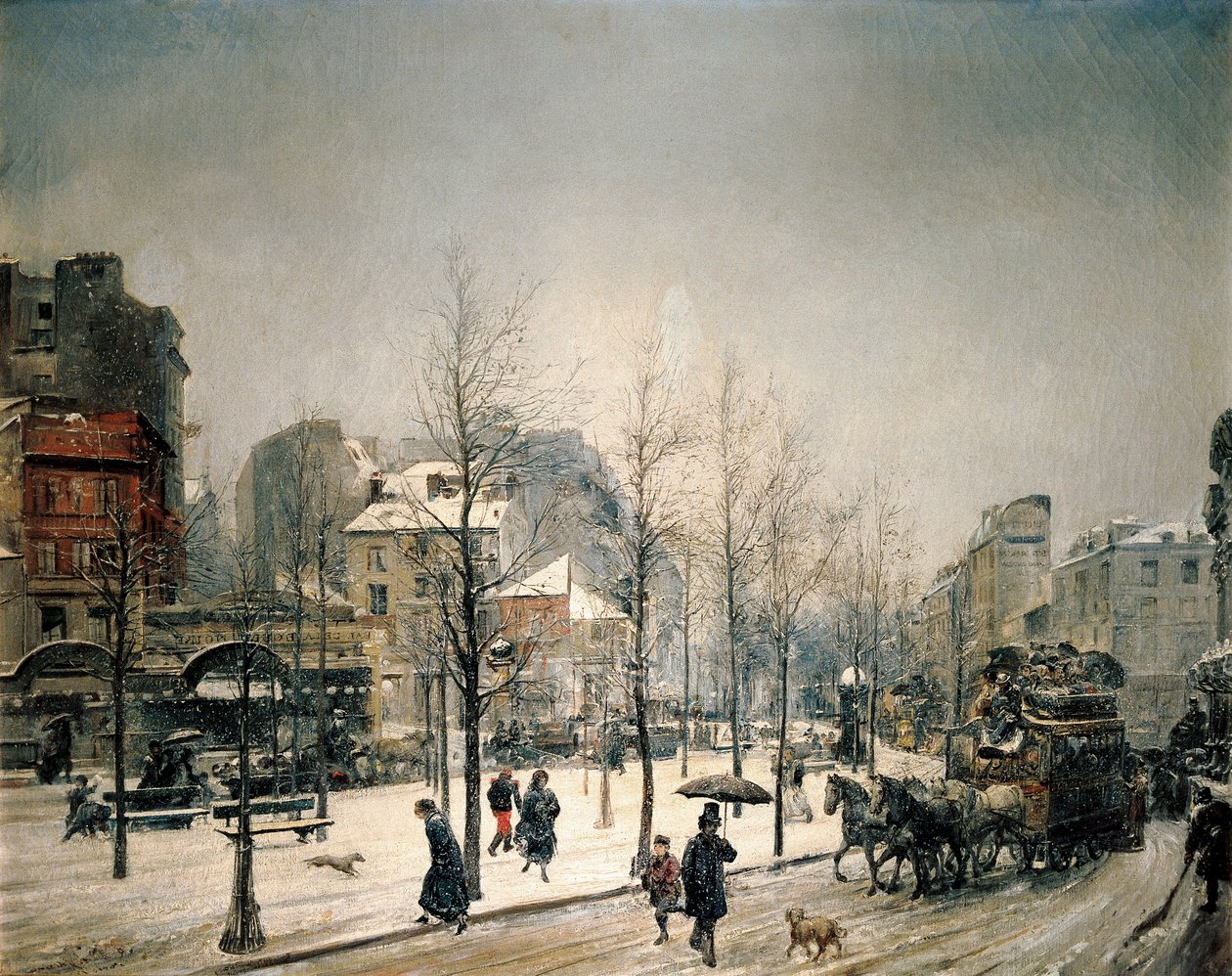 Snö på Boulevard de Clichy. Målning av Ramon Marti i Alsina (1826-1894) av Ramón Martí Alsina