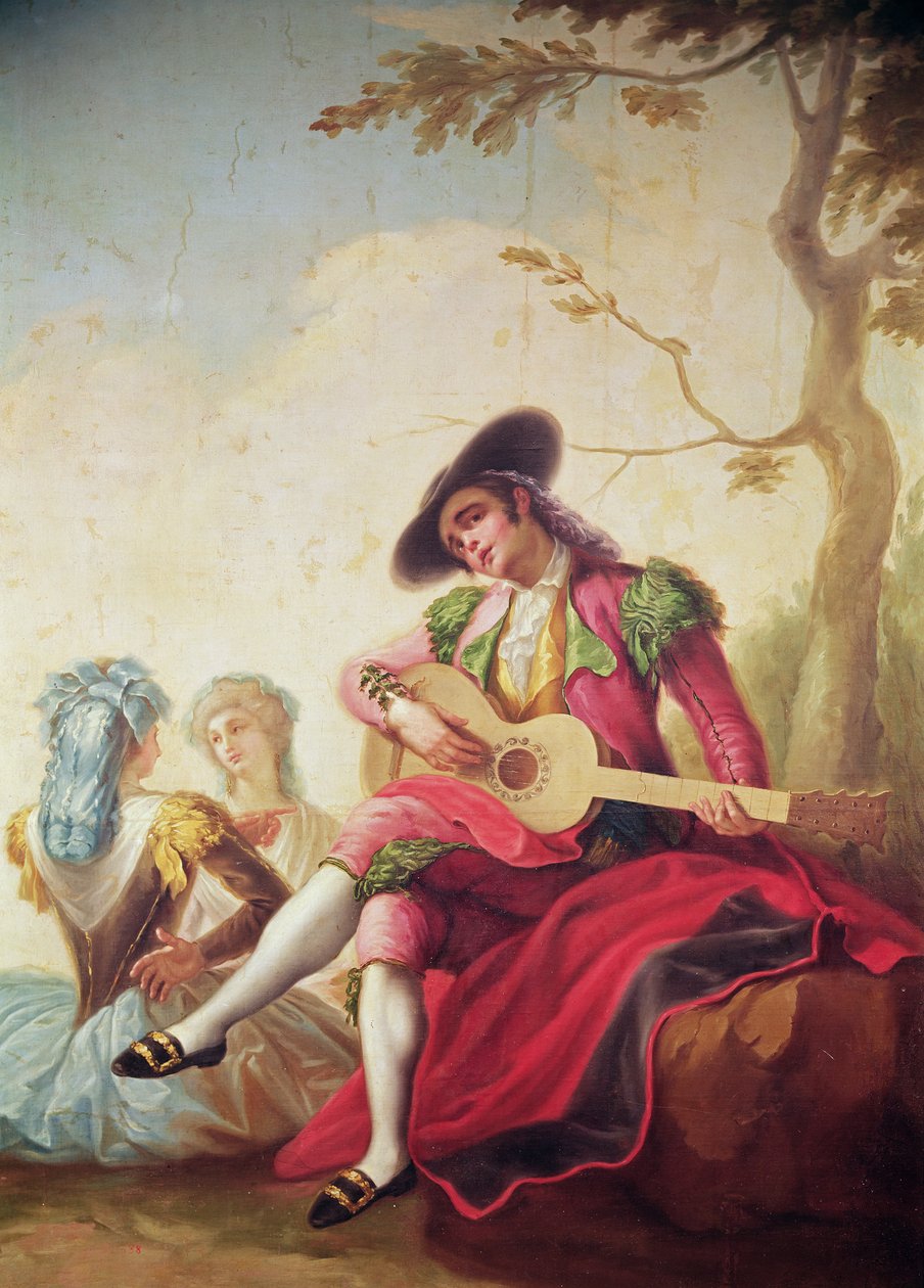 Den eleganta mannen som spelar gitarr av Ramon Bayeu y Subias