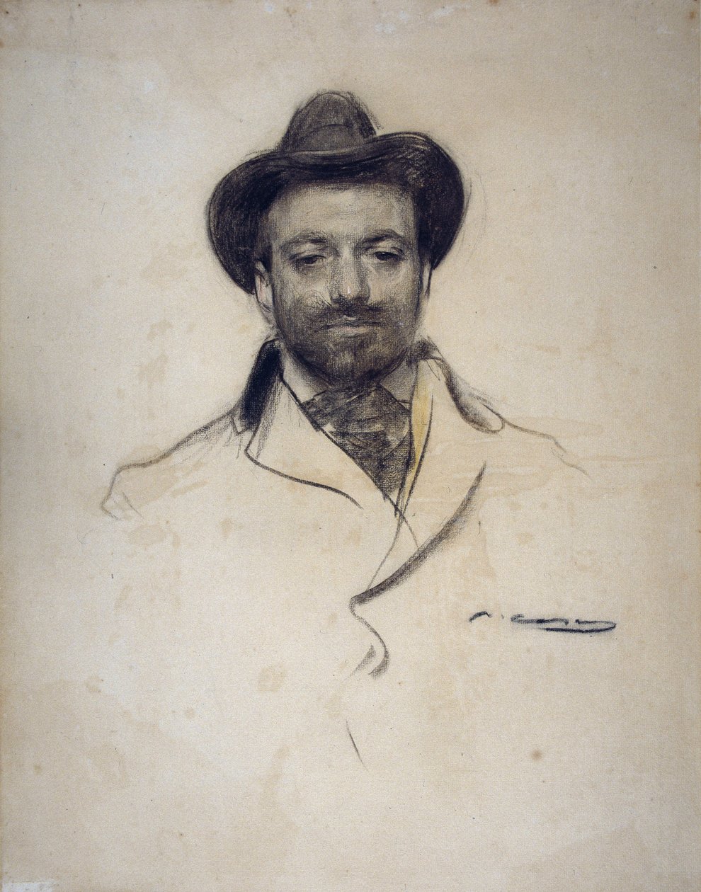 ""Porträtt av den spanske målaren och fotografen Jose Maria Sert (1874-1945)"" Träkolsteckning av Ramon Casas (1866-1932) 1904 Privat samling av Ramón Casas
