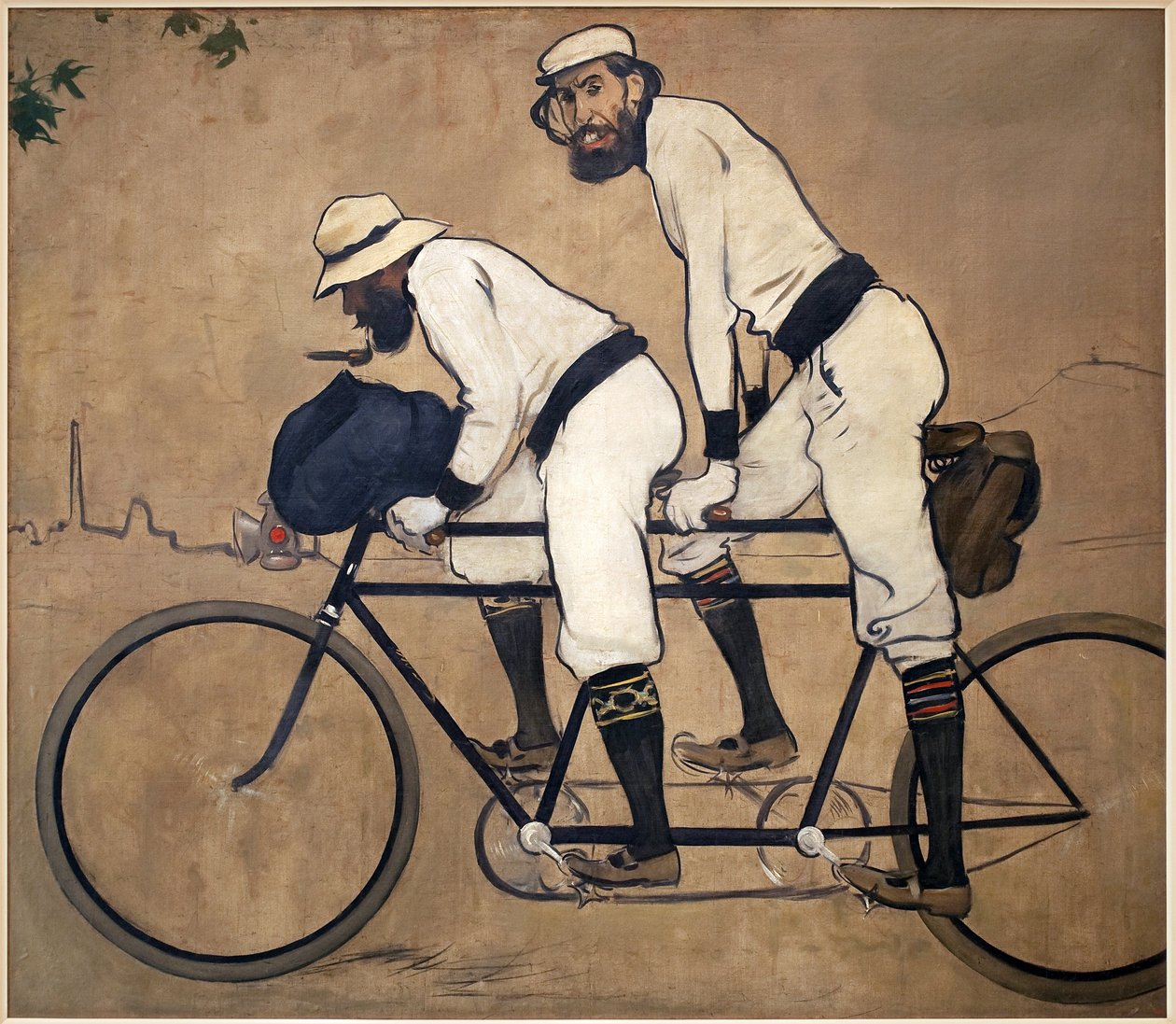 Ramon Casa och Pere Romeu på en tandem. Målning av Ramon Casas (1866-1932), Olja på duk av Ramón Casas