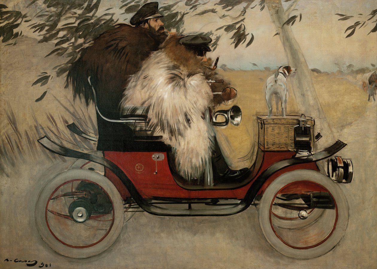 Ramon Casas och Pere Romeu i en bil - Casas, Ramon (1866-1932) - 1901 - Olja på duk - 208x291 - Museu Nacional d