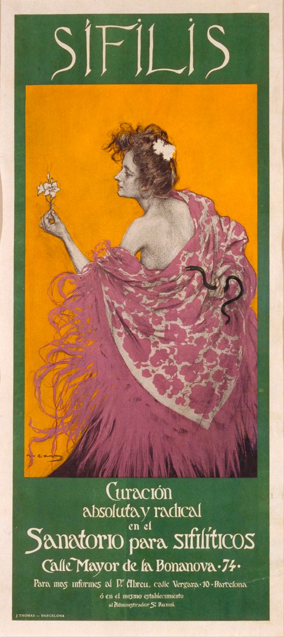 Syfilis (affisch) - Ramon Casas verk (1866-1932) - 1900 - Färglitografi - 80x34,3 - Kataloniens nationella konstmuseum, Barcelona av Ramón Casas